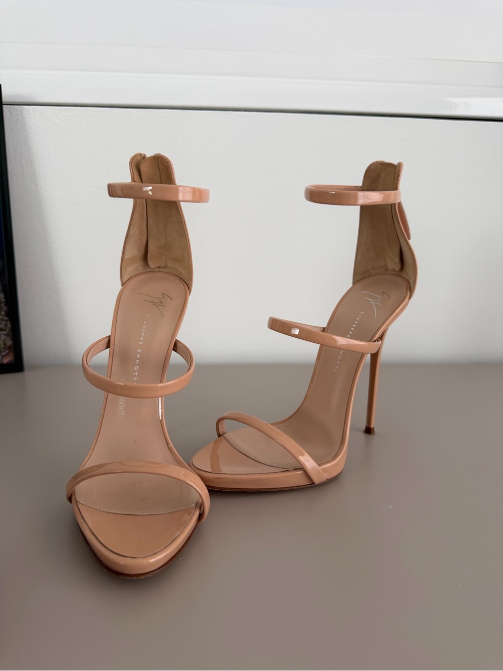 Giuseppe Zanotti Patent Leather Blush Strappy Stiletto Sandals